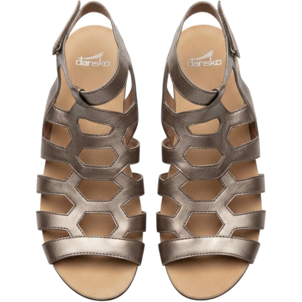 Dansko Valentina Pewter Nappa Leather Gladiator Wedge 8.5-9 Sandal Womens 39